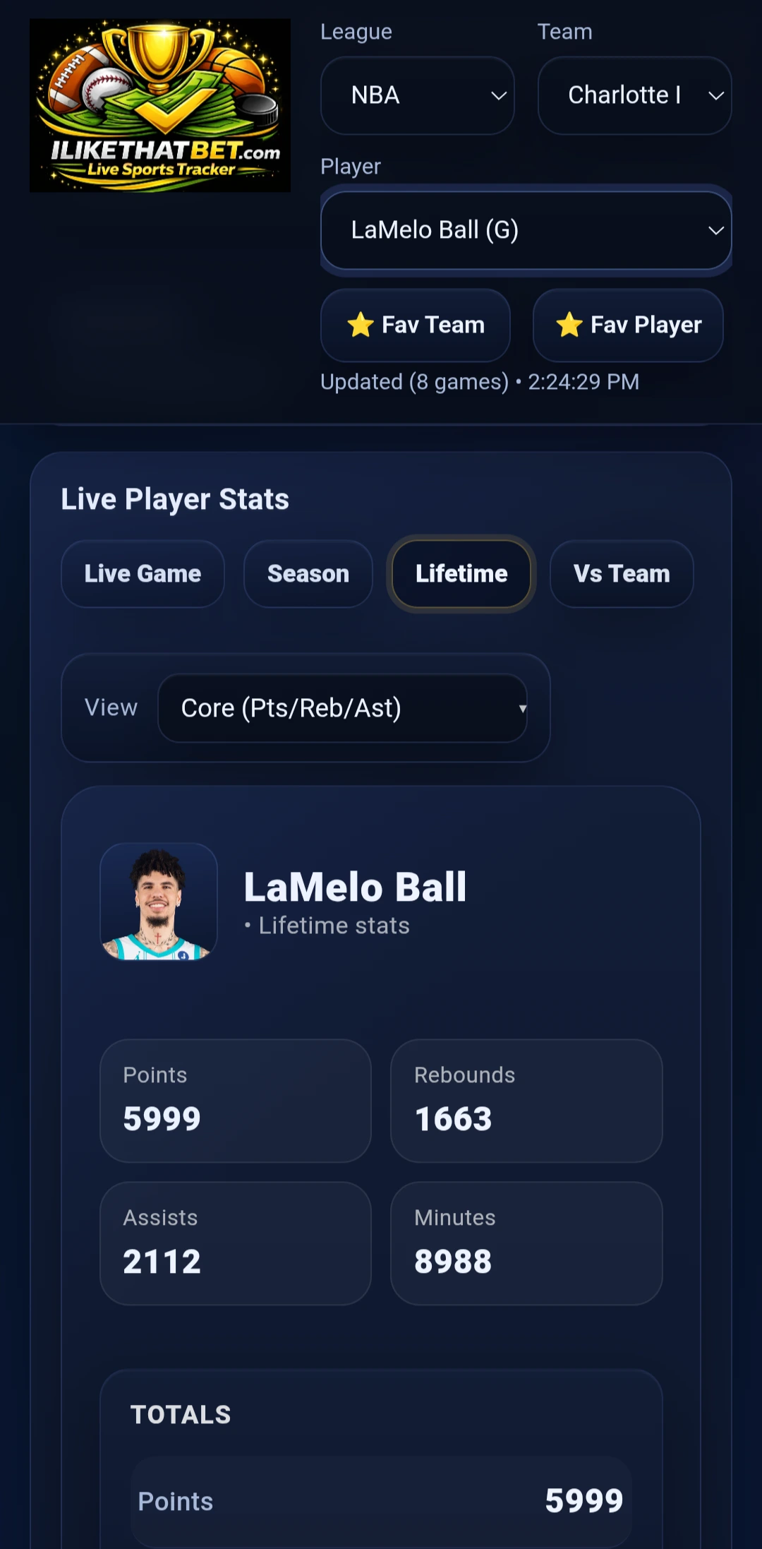 ILikeThatBet Sports Ticker PWA live feed and scoreboard view